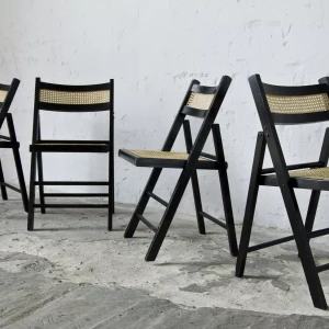 Składane drewniane krzesła rattan lata 50/60