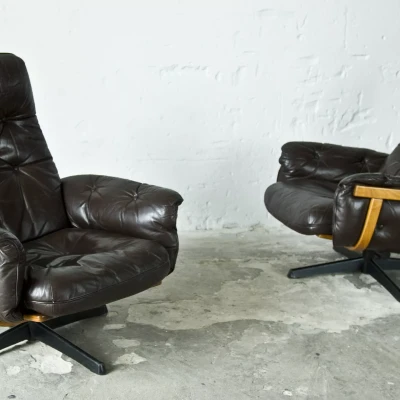 Para skórzanych foteli GÖTE MÖBLER lata 60