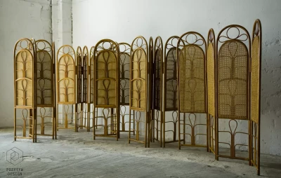 Parawan rattanowy vintage lata 50.