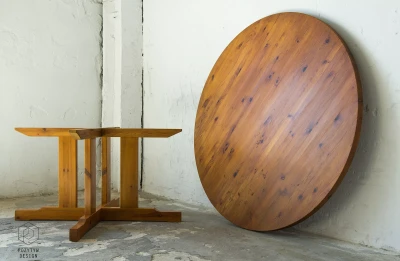 DUŻY OKRĄGŁY STÓŁ SOSNOWY - VINTAGE- LATA 60