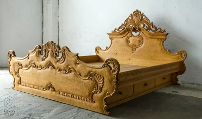 RZEŹBIONE ŚWIERKOWE ŁÓŻKO - VINTAGE - LATA 70