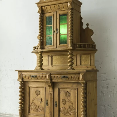 DREWNIANY RZEŹBIONY KREDENS - WIEJSKI -VINTAGE