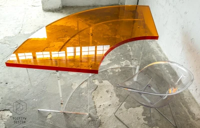 BIURKO AKRYLOWE - SPACE AGE - VINTAGE LATA 70 - ORANGE PLEXIGLASS DESK