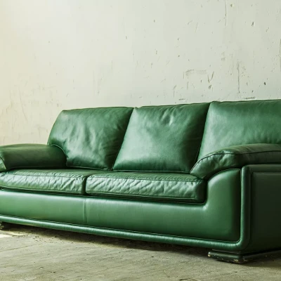 ZIELONA SKÓRZANA SOFA VINTAGE - JACQUES COULON - LATA 70