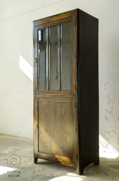 DREWNIANA WITRYNA VINTAGE - BIBLIOTEKA - SZAFA KARTOTEKOWA LATA 50